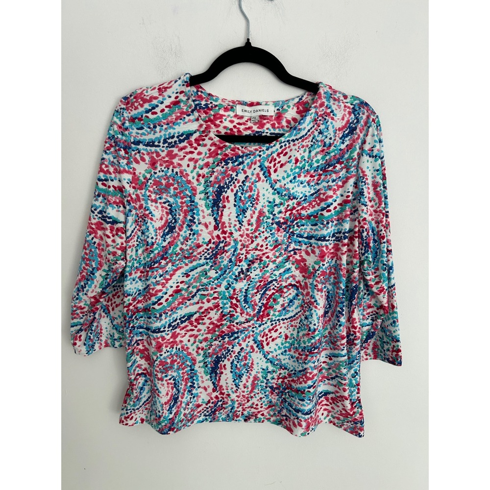Emily Daniels Petite XL Blouse Abstract Swirl Print‎ 3/4 Sleeve Multi Color Top
